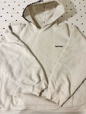 Madhappy Classics Fleece Hoodie in White with Navy Stitching Size L